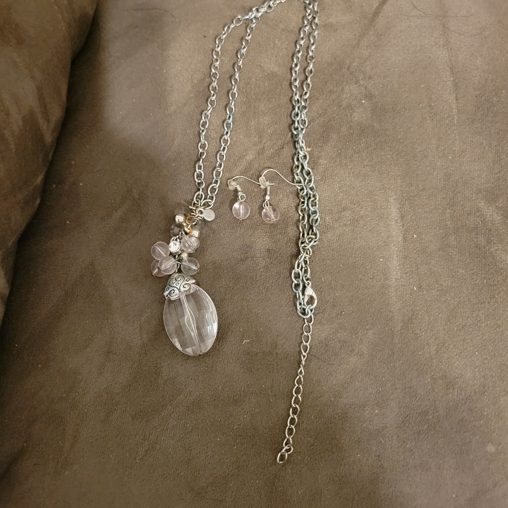 Paparazzi pink crystal cascade necklace and earrings set